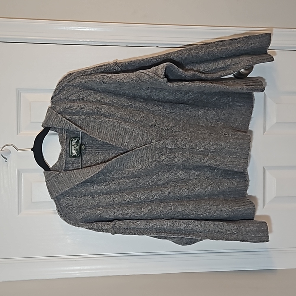American Eagle Women's Gray Sweater V-neck, pullover with hood size medium
